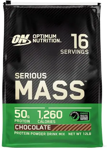 [564564578] Optimum Nutrition Serious Mass, Weight Gainer Protein Powder, Mass Gainer, Vitamin C and Zinc for Immune Support, Creatine, Chocolate, 12 Pound (Packaging May Vary) 