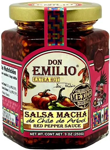 [222262] Don Emilio Hot Chili Salsa Macha (9 oz) (Pack of 1) | Keto, Vegan | Crisp, Tingly | Spicy, Savory | Red Pepper, Chili 