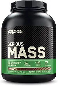 [899988823] Optimum Nutrition Serious Mass, Weight Gainer Protein Powder, Mass Gainer, Vitamin C and Zinc for Immune Support, Creatine, Chocolate, 6 Pound (Packaging May Vary) 