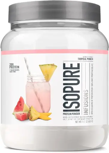 [667676743] Isopure Protein Powder, Clear Whey Isolate Protein, Post Workout Recovery Drink Mix, Gluten Free with Zero Added Sugar, Infusions- Tropical Punch, 16 Servings 