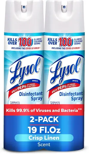 [2525104] Lysol Disinfectant Spray, Household Essential Cleaning Supplies, Multi-Purpose Room Spray, Antibacterial Sanitizer Spray, Upholstery Deodorizer, Home and Bathroom, Crisp Linen,19 Fl Oz (Pack of 2) 