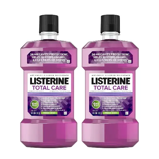 [2525105] Listerine Total Care Anticavity Fluoride Mouthwash, Kills 99.9% of Germs That Cause Bad Breath and Prevents Cavities, Fresh Mint Flavor, 1L (Pack of 2) 