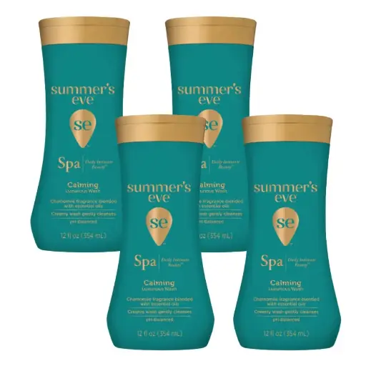 [222267] Summer's Eve Spa Daily Intimate Wash, Luxurious Cleansing Feminine Wash, Calming Chamomile pH-Balanced Wash, 12 Fl Oz Bottle (Pack of 4) 