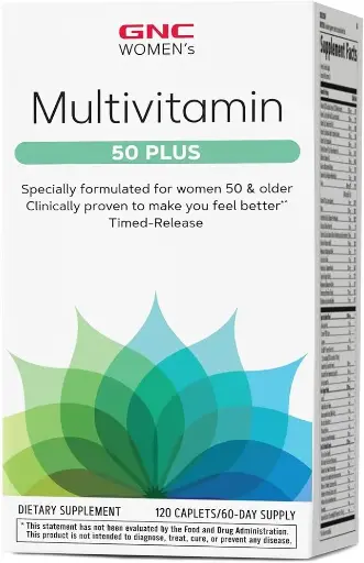 [76574321] GNC Women's Multivitamin 50 Plus |Supports Bone, Eye, Memory, Brain and Skin Health with Vitamin D, Calcium and B12 | Helps Increase Energy Production | 120 Caplets 