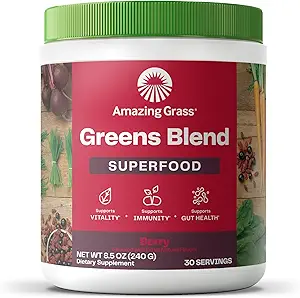 [56458900] Amazing Grass Greens Superfood Powder: Greens Powder with Digestive Enzymes & Probiotics, Organic Spirulina, Chlorella, and Beet Root Powder, Berry, 30 Servings (Packaging May Vary) 