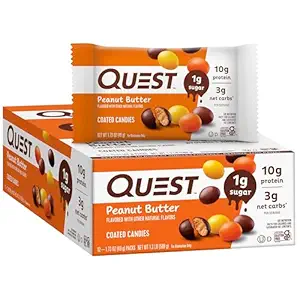 [4609912134] Quest Nutrition Coated Candies, Peanut Butter, 1g Sugar, 10g Protein, 4g Net Carbs, Gluten Free, Keto Friendly, 12 Count 