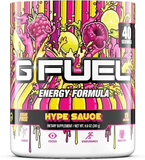 [43545349] G Fuel Hype Sauce Energy Powder, Sugar Free, Clean Caffeine Focus Supplement, Water Mix, Raspberry Lemonade Flavor, Focus Amino, Vitamin + Antioxidants Blend, 9.8 oz (40 Servings) 