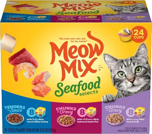 [2525118] Meow Mix Seafood Selects Wet Cat Food Variety Pack, 2.75 Ounce (Pack of 24) 