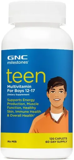 [345342311] GNC milestones Teen Multivitamin for Boys 12-17, Supports Energy, Muscle, Skin Immunity, 60 Servings, Caplet 