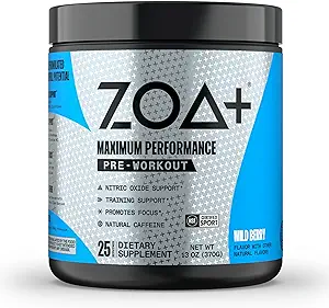 [546576744] ZOA+ Zero Sugar Pre Workout Powder, Wild Berry - NSF Certified for Sport with Electrolytes, Creatine, Beta Alanine, Ginkgo Biloba, 200mg Caffeine - 25 Servings 