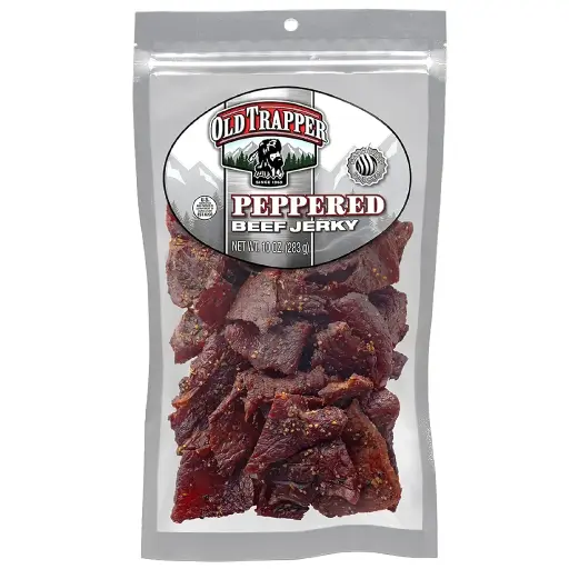 [2525129] Old Trapper Beef Jerky, Peppered 10-Ounce Pack, Spicy Meat Snacks for Lunches or Between Meals, 11 Grams of Protein, Zero Grams of Fat, and 70 Calories per Ounce (Pack of One) 