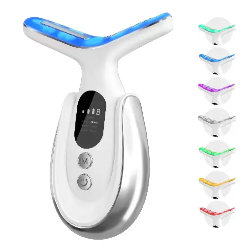 [252570] Neck Face Massager, 7-in-1 Portable Facial Massager for Enhanced Face, Neck and Shoulder Care with Vibrating and Warming Function，White 