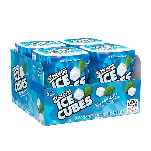 [2525130] ICE BREAKERS Ice Cubes Peppermint Sugar Free Chewing Gum Bottles, 3.24 oz (4 Count, 40 Pieces) 