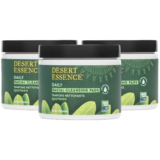[909056] Desert Essence Natural Tea Tree Oil Facial Cleansing Pads - 50 Count - Pack of 3 - Face Cleanser - Soothes & Calms Skin - Makeup Remover Pads - Removes Oil & Dirt - Great for Travel - Essential Oils 