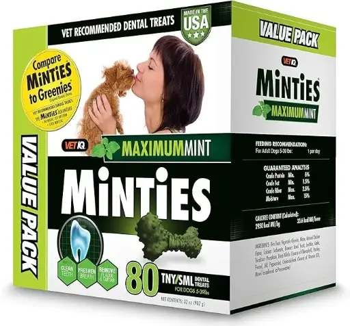 [645645657] VetIQ Minties Dog Dental Bone Treats, Dental Chews for Dogs, (Perfect for Tiny / Small Dogs under 40 lbs), 80 Treats (box) 
