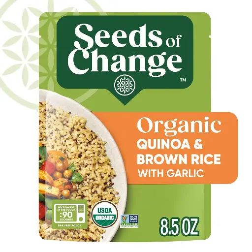 [2525150] SEEDS OF CHANGE Organic Quinoa & Brown Rice with Garlic, Microwaveable Ready to Heat, 8.5 Ounce (Pack of 12) 