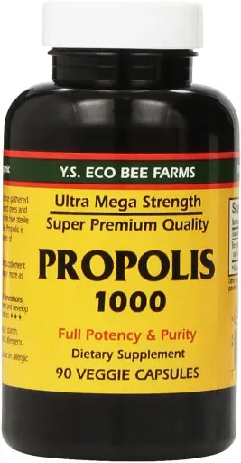 [909062] Propolis-Raw Unprocessed 1000mg Y.S. Organic Bee Farms 90 Caps, Pack of 2 