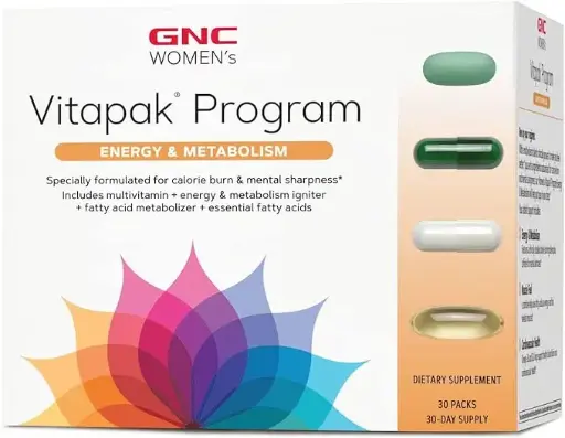 [786342120] GNC Women's Vitapak Program - Energy & Metabolism | Complete Nutrient System Designed for Women | Supports Increased Energy & Metabolism Plus Performance & Focus |Daily Supplement | 30 Packs 