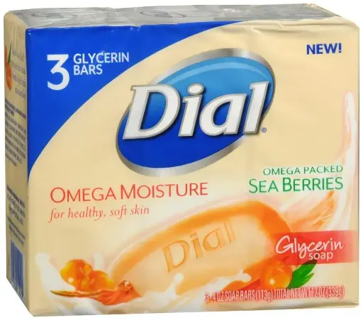[333308] Dial Omega Moisture Glycerin Bar Soap, Sea Berries, 3 Count (Pack of 1) 