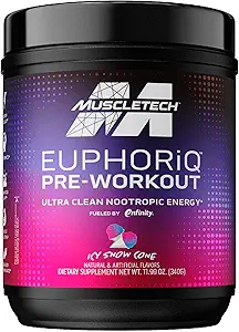 [765756432] MuscleTech Pre Workout Powder EuphoriQ PreWorkout Smart Pre Workout Powder for Men & Women Caffeine Metabolite Fueled with Paraxanthine ICY Snow Cone (20 Servings) 