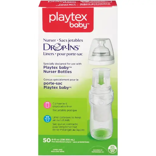 [333311] Diaper Genie Playtex Nurser Drop-Ins Baby Bottle Disposable Liners, Closer to Breastfeeding, 8 Oz, 50 Count 
