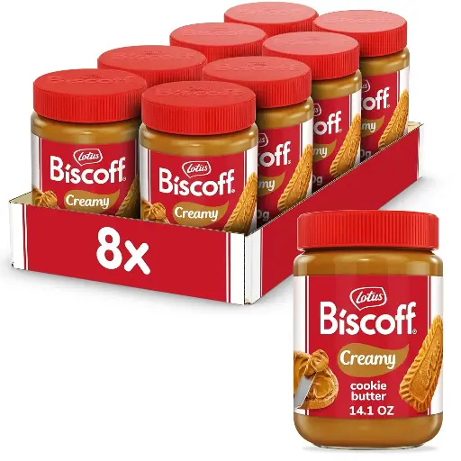 [2525151] Lotus Biscoff, Cookie Butter Spread, Creamy, non GMO + Vegan, 14.1 oz, Pack of 8 
