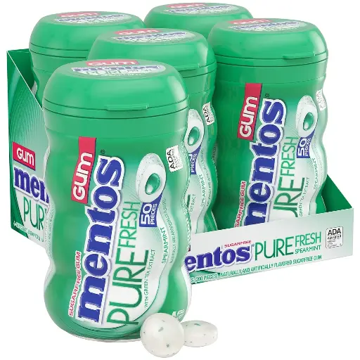 [2525155] Mentos Pure Fresh Sugar-Free Chewing Gum with Xylitol, Spearmint, 50 Piece Bottle (Bulk Pack of 4) 