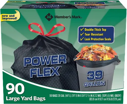 [2525170] Member's Mark 39 Gallon Power Flex Drawstring, 90 Count(Pack of 1) 