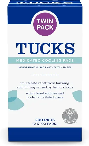 [2525173] TUCKS Medicated Cooling Pads, 200 Count - Witch Hazel Pads for Sensitive Areas, Cleanse and Protect from Irritation 