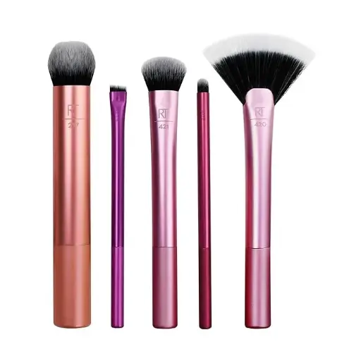 [5647879066] Real Techniques Artist Essentials Makeup Brush Set, For Foundation, Blush, Highlighter, Eyeshadow, & Liner, Professional Makeup Tools, Synthetic Bristles, Vegan & Cruelty-Free, 5 Piece Set 