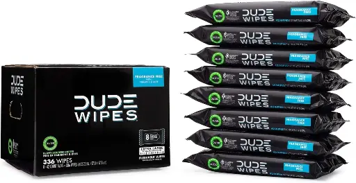 [2525180] DUDE Wipes - Flushable Wipes - 8 Pack, 336 Wipes - Unscented Extra-Large Adult Wet Wipes - Vitamin-E & Aloe - Septic and Sewer Safe 