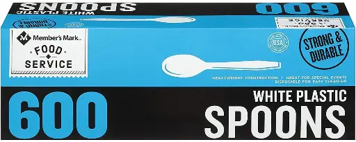 [2525182] Member S Mark White Plastic Spoons (600 Ct.) Wholesale, Cheap, Discount, Bulk (1 - Pack), 900240 