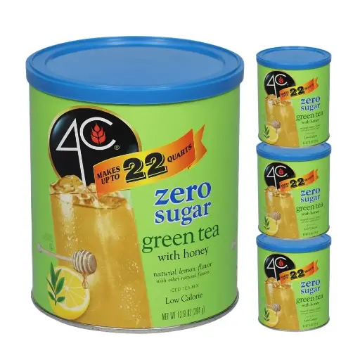[909078] 4C Light Powdered Drink Mix Cannisters, Zero Sugar Green Tea 3 Pack, 22 Quarts, Family Sized Cannister, Low Calorie, Thirst Quenching Flavors 
