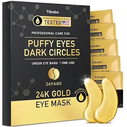 [123495] Under Eye Patches (24 Pairs) - 24K Gold Eye Masks Enriched with Abundant Collagen | Diminish Dark Circles and Puffiness | Anti-Aging, Smooth Fine Line, Nourish Skin - Christmas Gifts for Women 