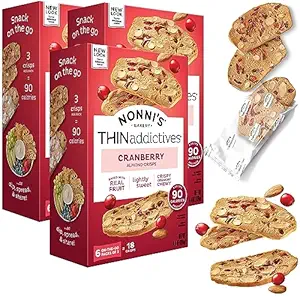[43545678789] Nonni's THINaddictives Almond Thin Cookies - 3 Boxes Cranberry Almond Biscotti Cookie Thins - Almond Cookie - Sweet Crunchy & Chewy - Biscotti Individually Wrapped Cookie - Kosher Coffee Cookie 4.4 Oz 
