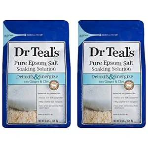 [4456890800] Dr. Teals Ginger & Clay Pure Epsom Salt Bath Soaking Solution Gift Set (2 Pack, 3lbs ea.) - Detoxify & Energize with Ginger & Clay Cleanses Body of Harmful Toxins - Relieves Daily Stress at Home 