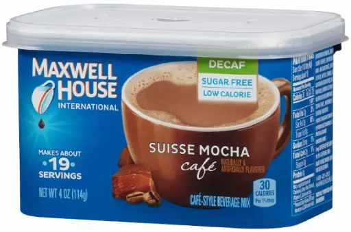 [909084] Maxwell House International Sugar-Free Decaf Suisse Mocha Beverage Mix, 4 oz Tub, 4 Pack, 2 Packages (4 Tubs) 