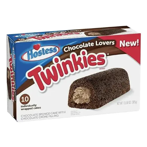 [5345768026] Hostess Chocolate Cake Twinkies, 10-Count Individually Wrapped Chocolate Sponge Cake Snack with Creamy Filling, Mini Cakes for On-The-Go Snacking, Lunchboxes, Parties, Goodie Bag Filler 