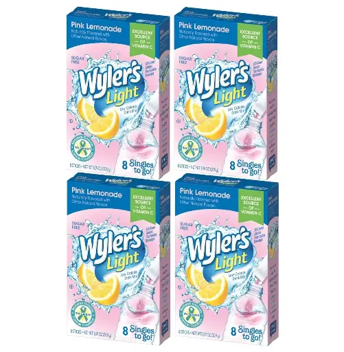 [45353978008] Wyler’s Light Pink Lemonade, Singles To Go, 8 Drink Sticks Per Box, 4 Boxes (32 Sticks Total) 