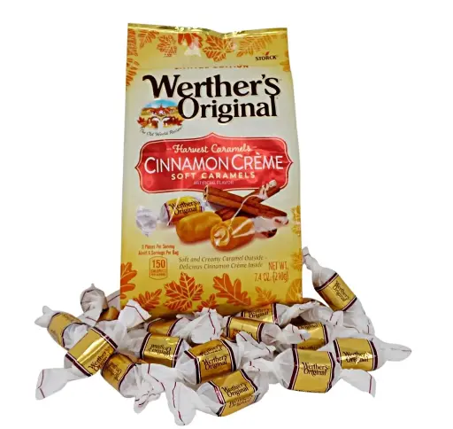 [34554598092] Werther's Soft Cinnamon Caramel, Chewy Fall Edition Cinnamon Creme Flavor, 7.4 Ounce Bag - PACK OF 4 