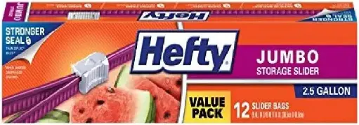 [909092] Hefty Slider 2.5 Gallon Jumbo Storage Bags, 12 Count (Pack of 3) 36 Bags Total 