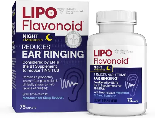 [909099] Lipo Flavonoid Plus, Nighttime PM Tinnitus Relief for Ringing Ears with Melatonin for Sleep Support, Ear Health Vitamins with Bioflavonoids & Vitamin C, 75 Caplets 