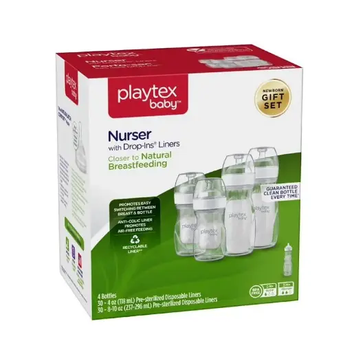 [9090109] Playtex Baby Nurser Bottle Gift Set, with Pre-Sterilized Disposable Drop-Ins Liners, Closer to Breastfeeding 