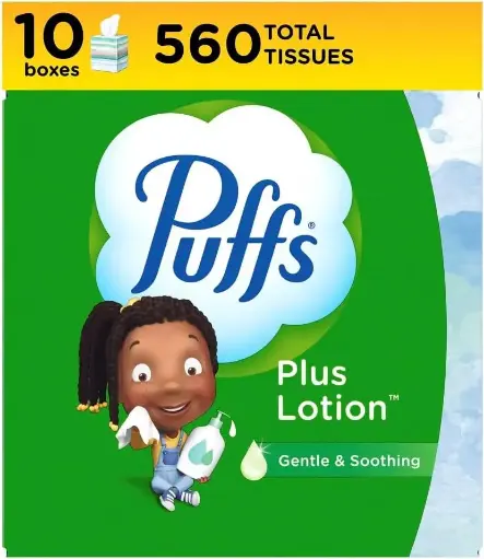 [4332234268] Puffs Plus Lotion Facial Tissues, 10 Cubes, 56 Tissues Per Box 