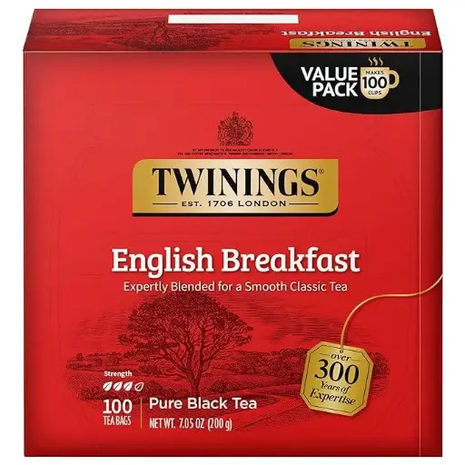 [6786787682] Twinings English Breakfast Black Tea Individually Wrapped Bags, 100 Count (Pack of 1), Smooth, Flavourful, and Robust, Caffeinated, Enjoy Hot or Iced | Packaging May Vary 