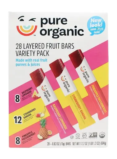 [7680095546] Pure Organic Layered Fruit Bars Variety Pack 28 count (Pack of 1). 
