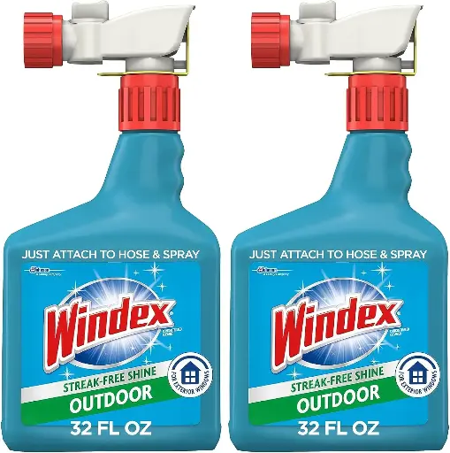 [5344538909] Windex Outdoor Window and Glass Cleaner for Hose Ammonia Free, Concentrated Formula for Deep Outdoor Clean, Outdoor Patio Cleaner, Compatible With All Hoses, 32 Fl Oz (Pack of 2) 