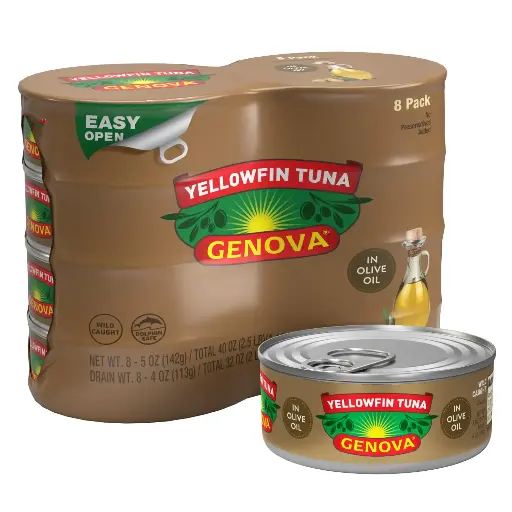 [7558787893] Genova Premium Yellowfin Tuna in Olive Oil, 5 Ounce Cans (Pack of 8), Wild Caught Canned Tuna, Solid Light 