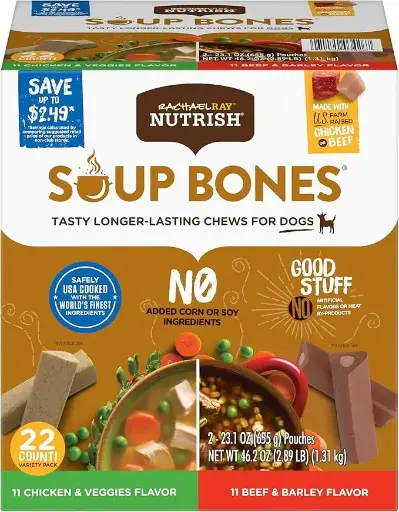 [56456589023] Nutrish Rachael Ray Soup Bones Long Lasting Dog Chews Variety Pack, 22 Count (Pack of 1) 