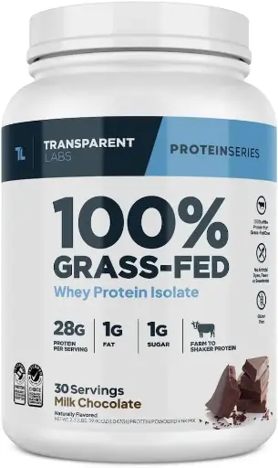 [9090114] Transparent Labs Grass-Fed Whey Protein Isolate - Natural Flavor, Gluten Free Whey Protein Powder w/ 28g of Protein per Serving & 9 Essential Amino Acids - 30 Servings, Milk Chocolate 